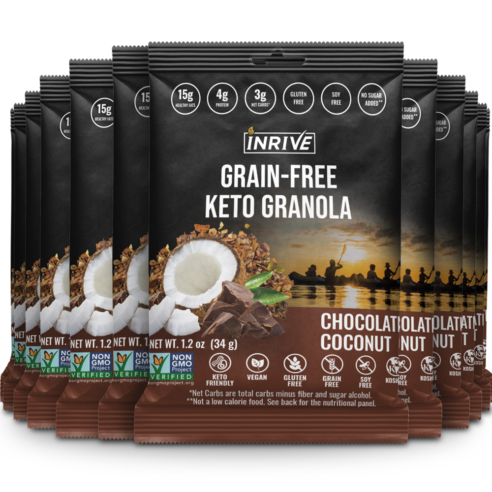 Partial Case, 24 Inrive Keto Grain-Free, Gluten-Free Chocolate Coconut Granola 1.2 oz