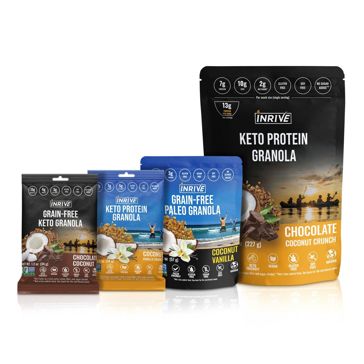 High-Protein Keto Chocolate 8 oz + Snack Packs of Grain-free Paleo Vanilla and Keto Chocolate and High-Protein Keto Vanilla = Free + $7.99 shipping