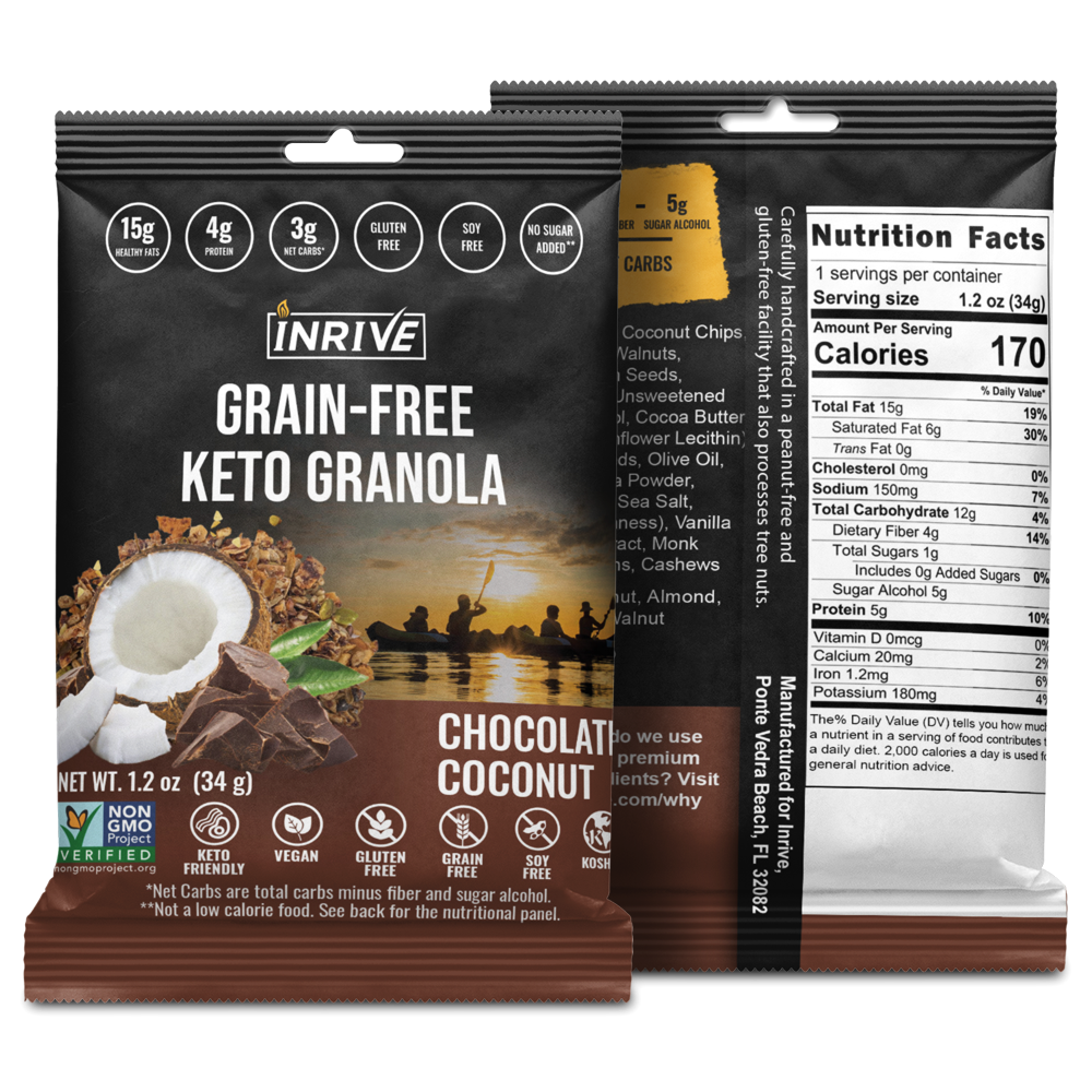 Snack Size - Inrive Keto Grain-Free, Gluten-Free Chocolate Coconut Granola 1.2 oz