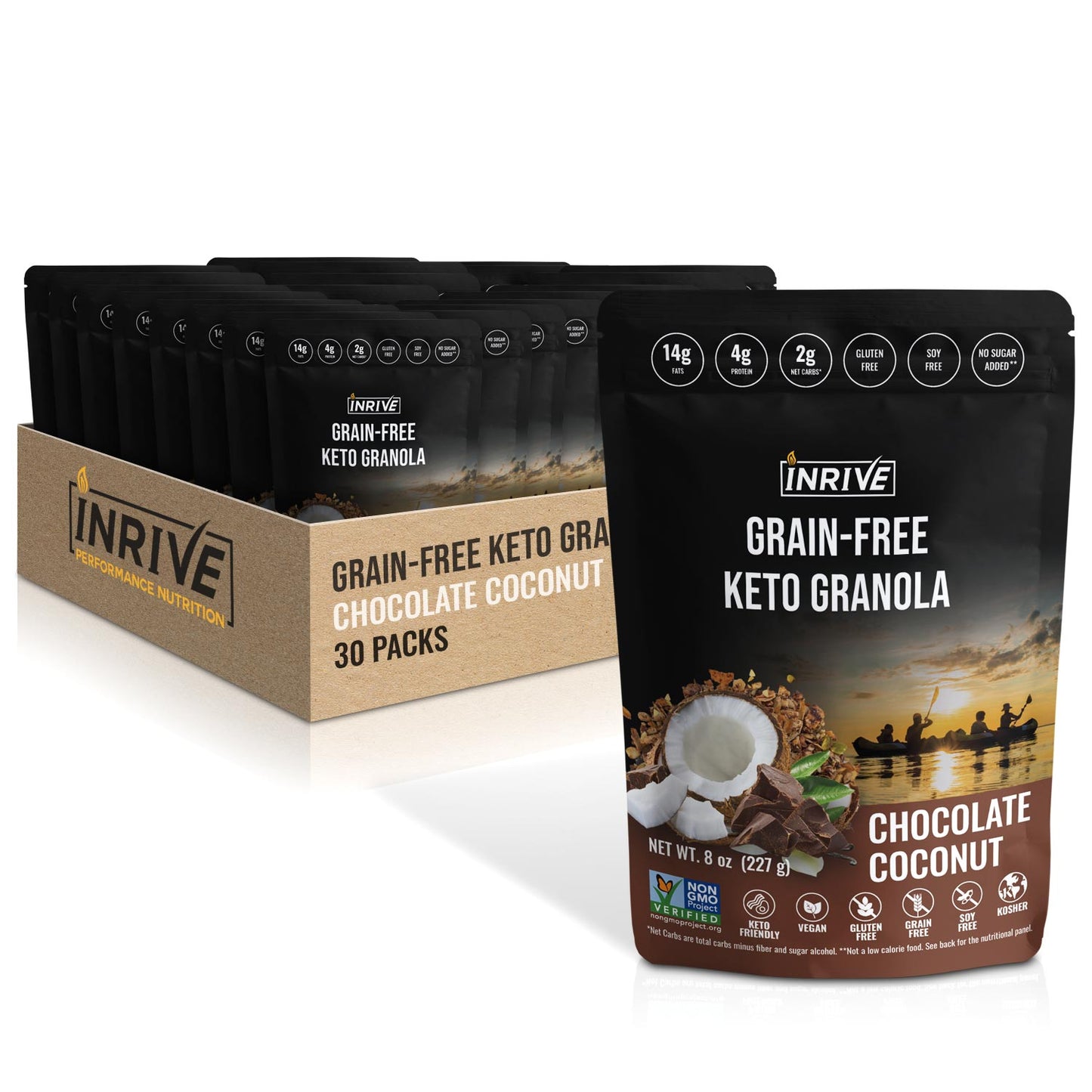 Case of 30: Inrive Keto Chocolate Coconut Grain-free Granola 8 oz