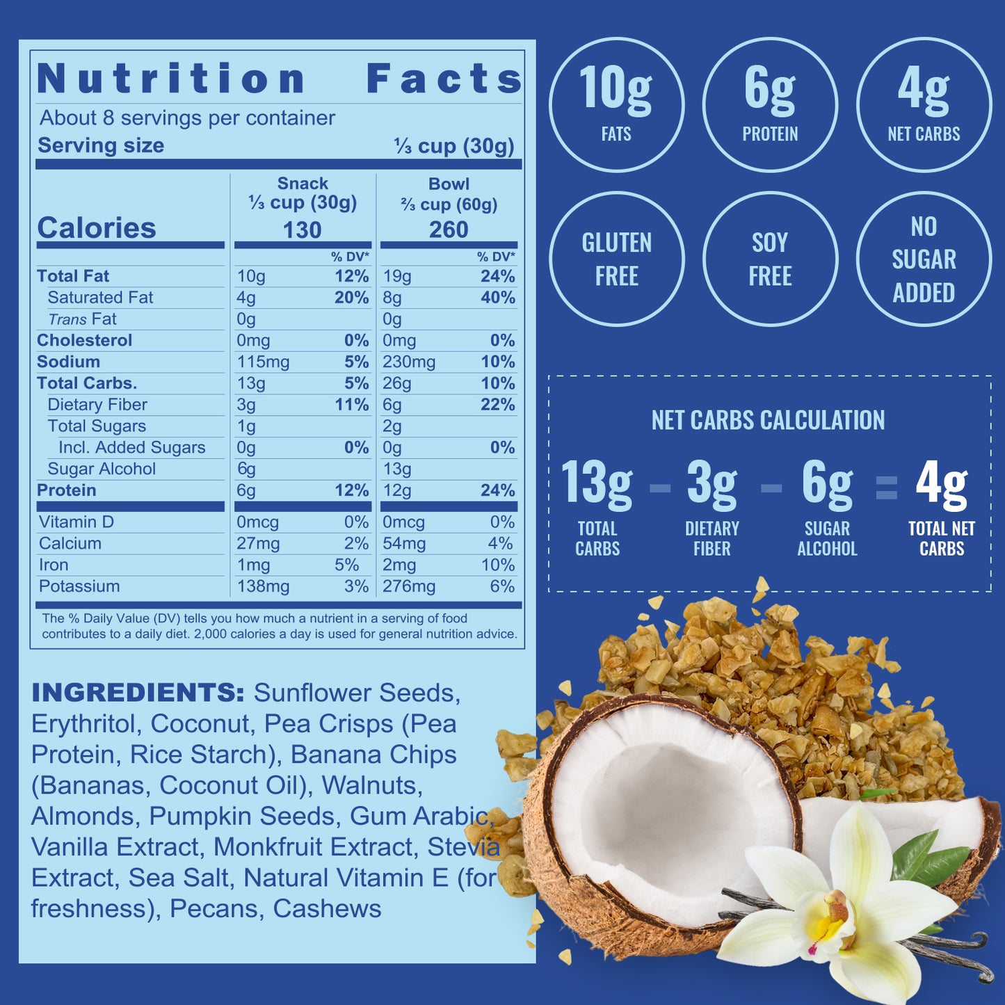 Partial Case: 24 Inrive Keto High-Protein Coconut Vanilla Gluten-free Granola 1.2 oz