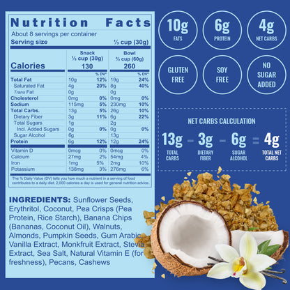 Keto High-Protein Gluten-Free Granola - Coconut Vanilla Crunch, 8oz