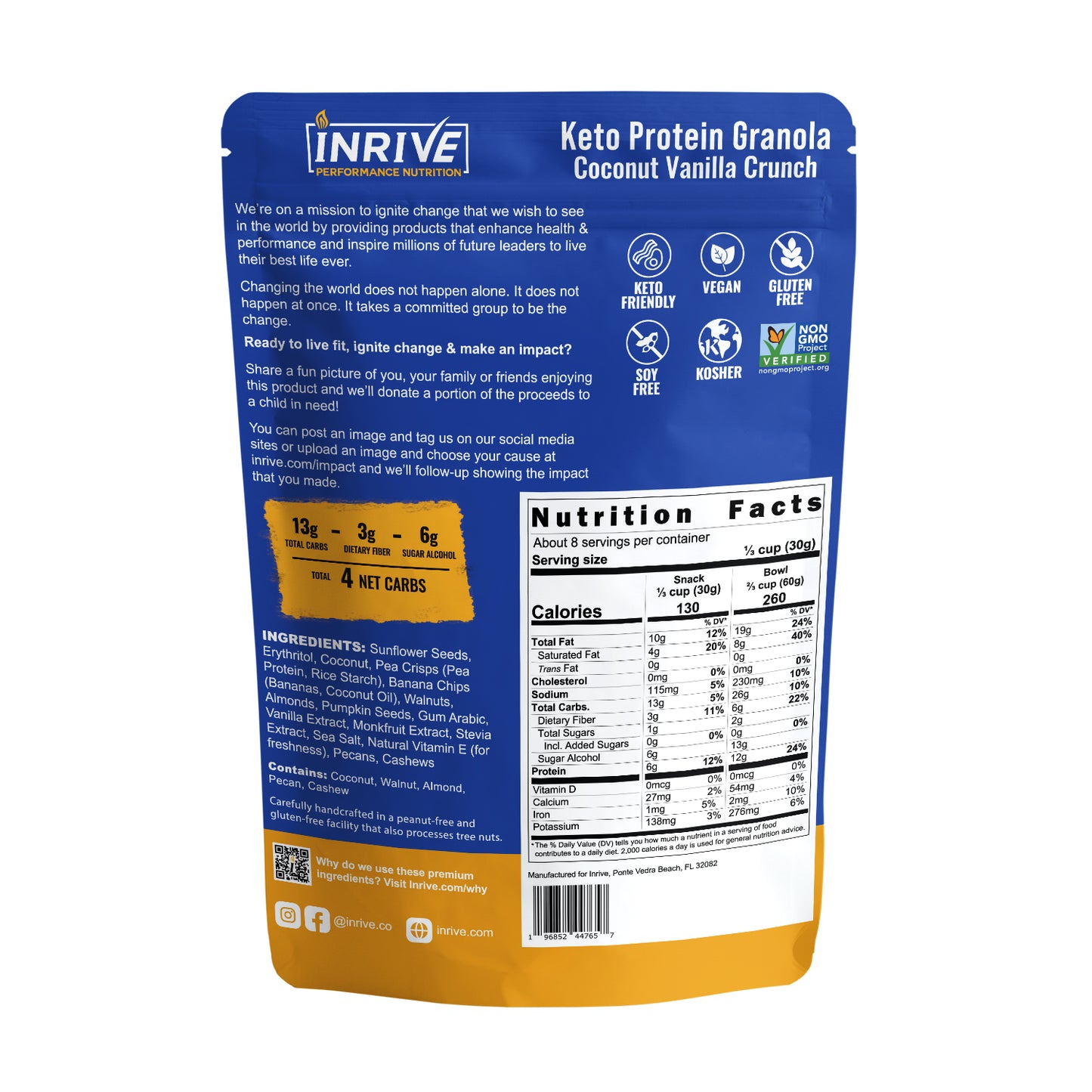 Partial Case of 6: Inrive Keto High-Protein Vanilla Coconut Gluten-free Granola 8 oz