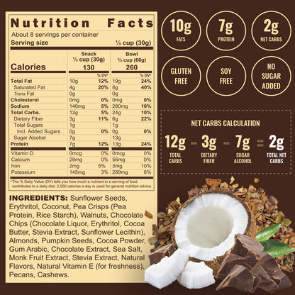 Keto High-Protein Gluten-Free Granola - Chocolate Coconut Crunch, 8oz