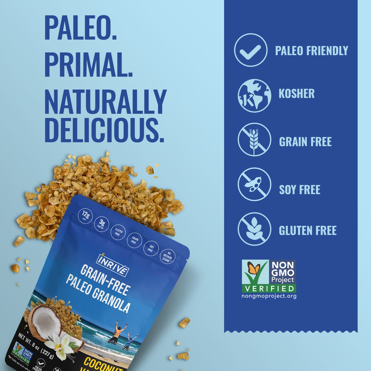 Partial Case: 24 Inrive Paleo Grain-Free, Gluten-Free Coconut Vanilla Granola 2 oz