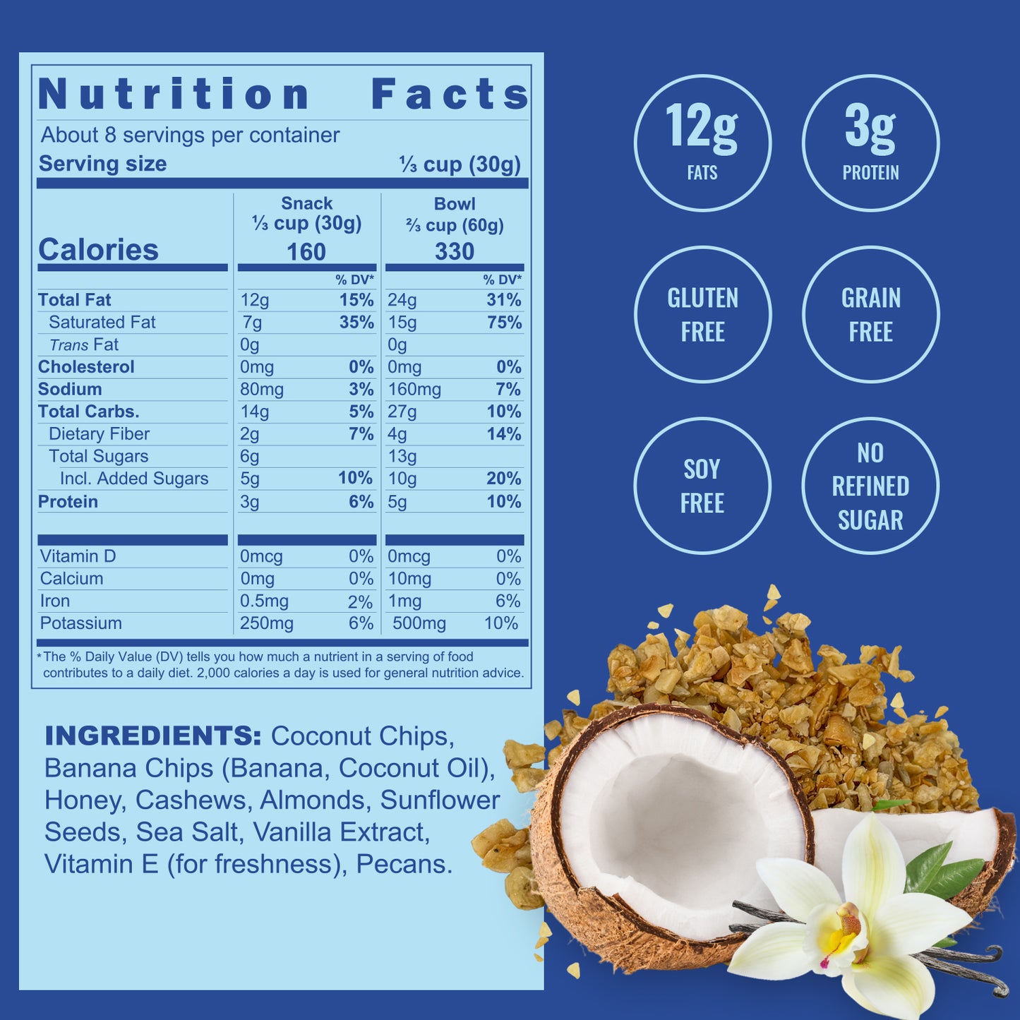 Partial Case: 24 Inrive Paleo Grain-Free, Gluten-Free Coconut Vanilla Granola 2 oz